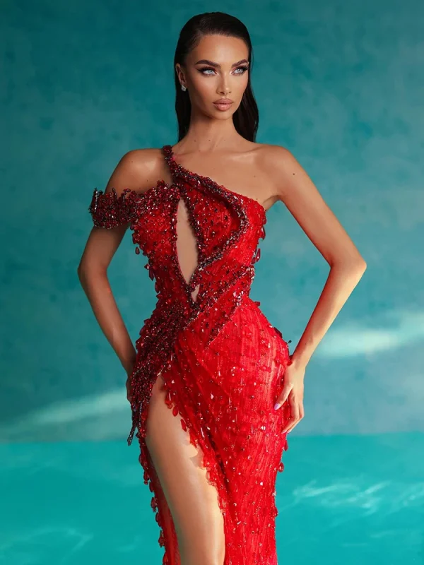 Red Diamonds Mermaid Maxi Party Gown - Image 2