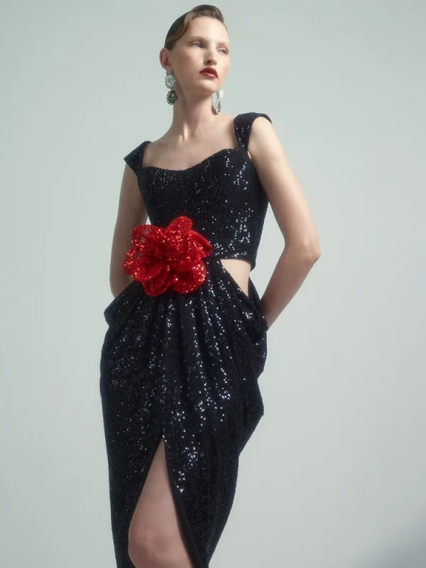 Flower Sequins Ruched Party Dress - Image 2