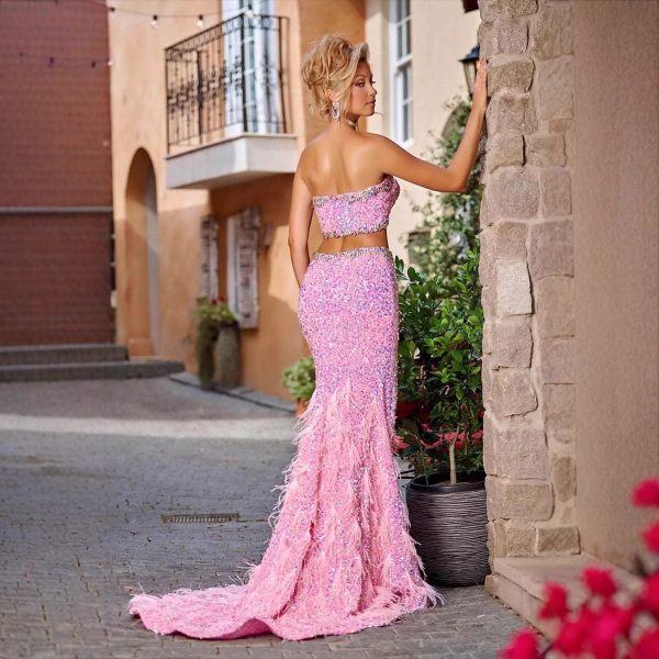 Sparkly Sequins Feather Embellished Gown - Image 2