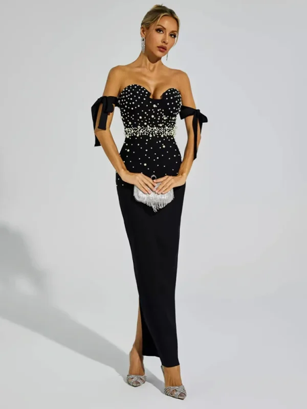 Off Shoulder Luxury Pearl Party Dress - Image 3