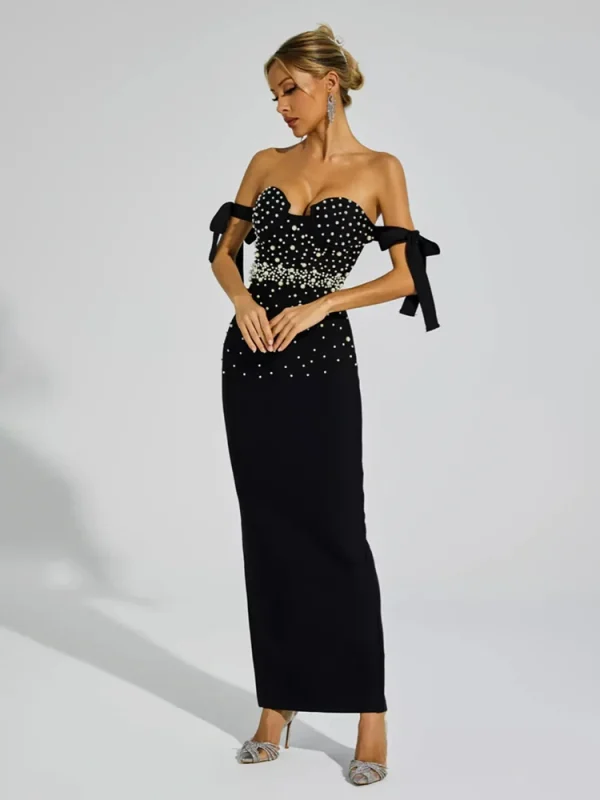 Off Shoulder Luxury Pearl Party Dress - Image 2