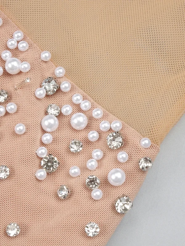 Off the Shoulder Pearl Beading 2 Pieces Set - Image 6