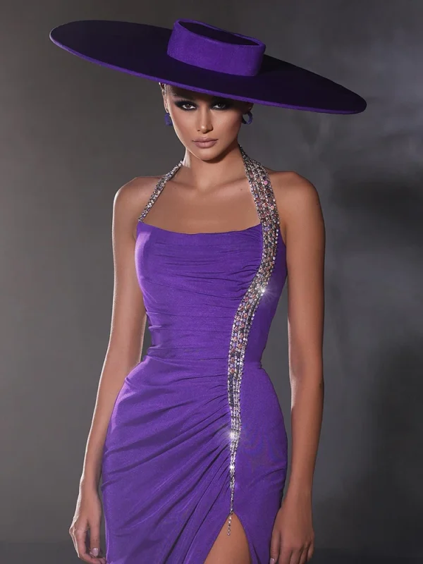 Purple Diamond Halter Long Dress - Image 2