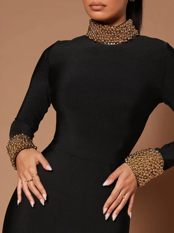 Golden Beading Bodycon Bandage Party Dress - Image 4