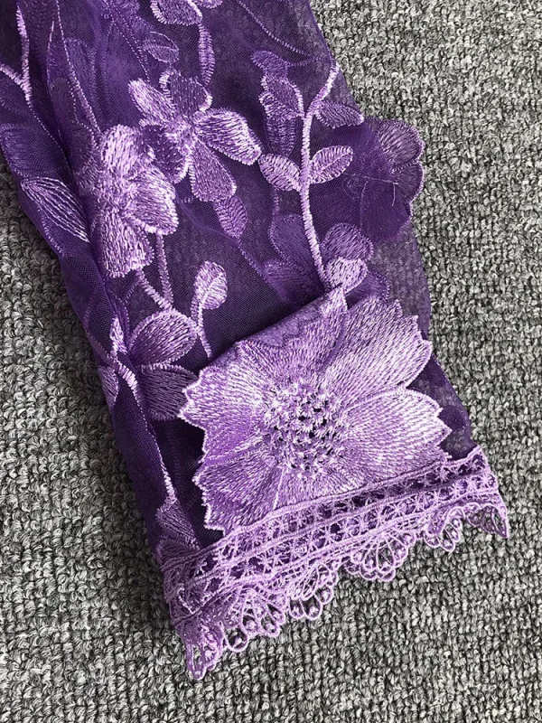 Purple Flower Embroidered Short Dress - Image 5