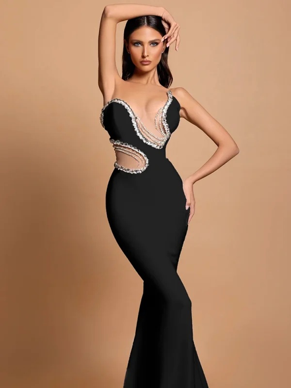 Luxury Diamond Tight Mermaid Maxi Long Dress - Image 2