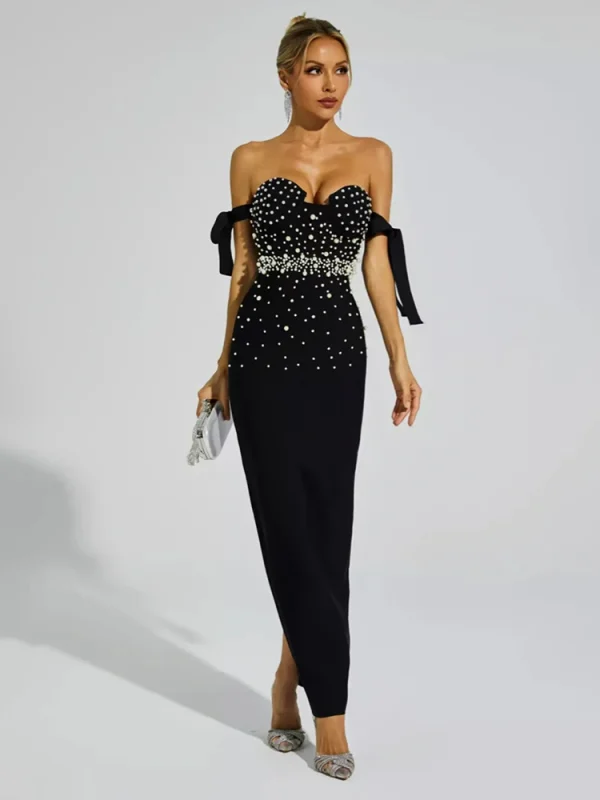 Off Shoulder Luxury Pearl Party Dress - Image 4