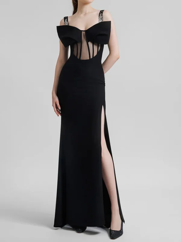 Spaghetti Straps Slit Party Gown